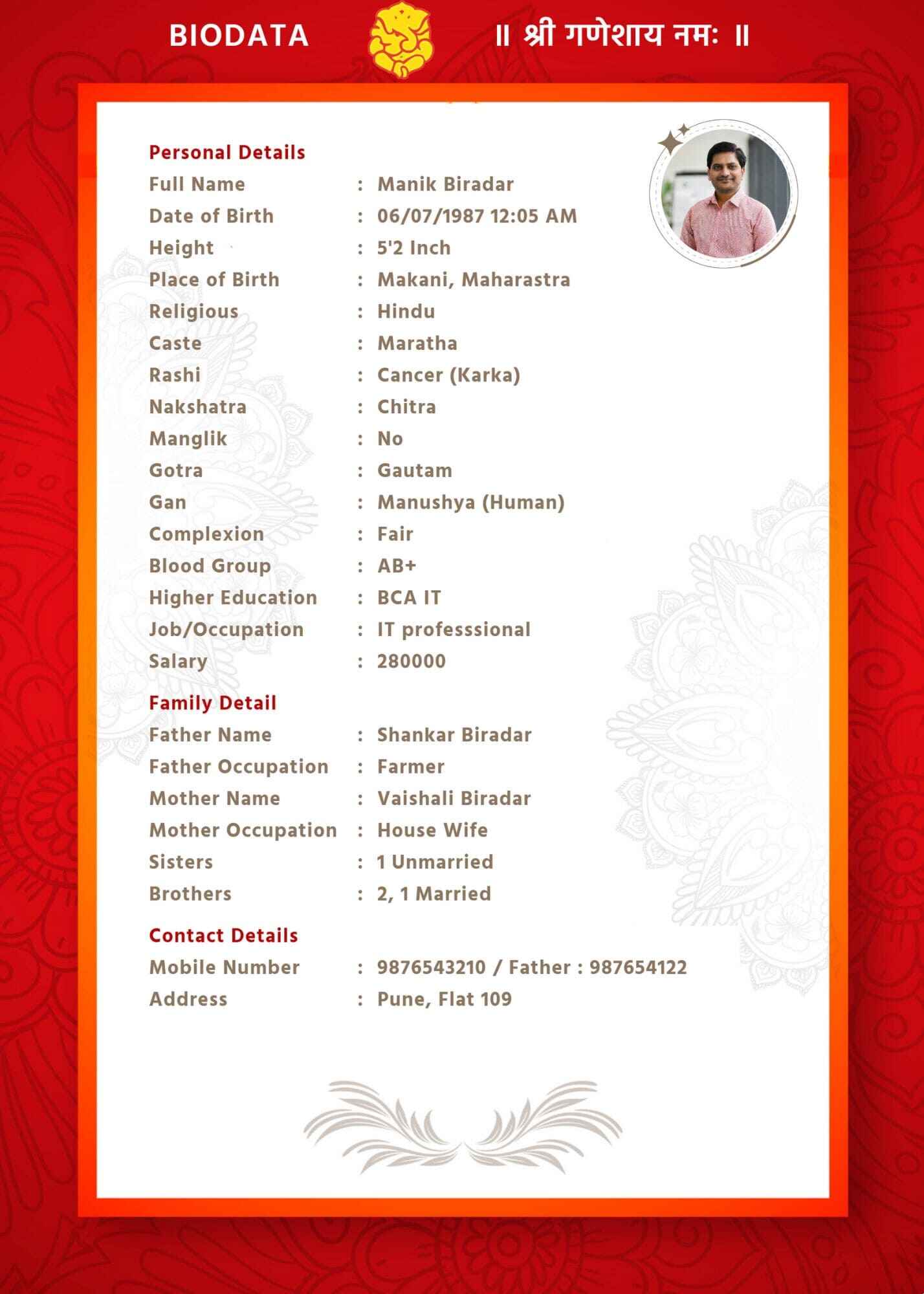 Traditional Wedding Biodata Template