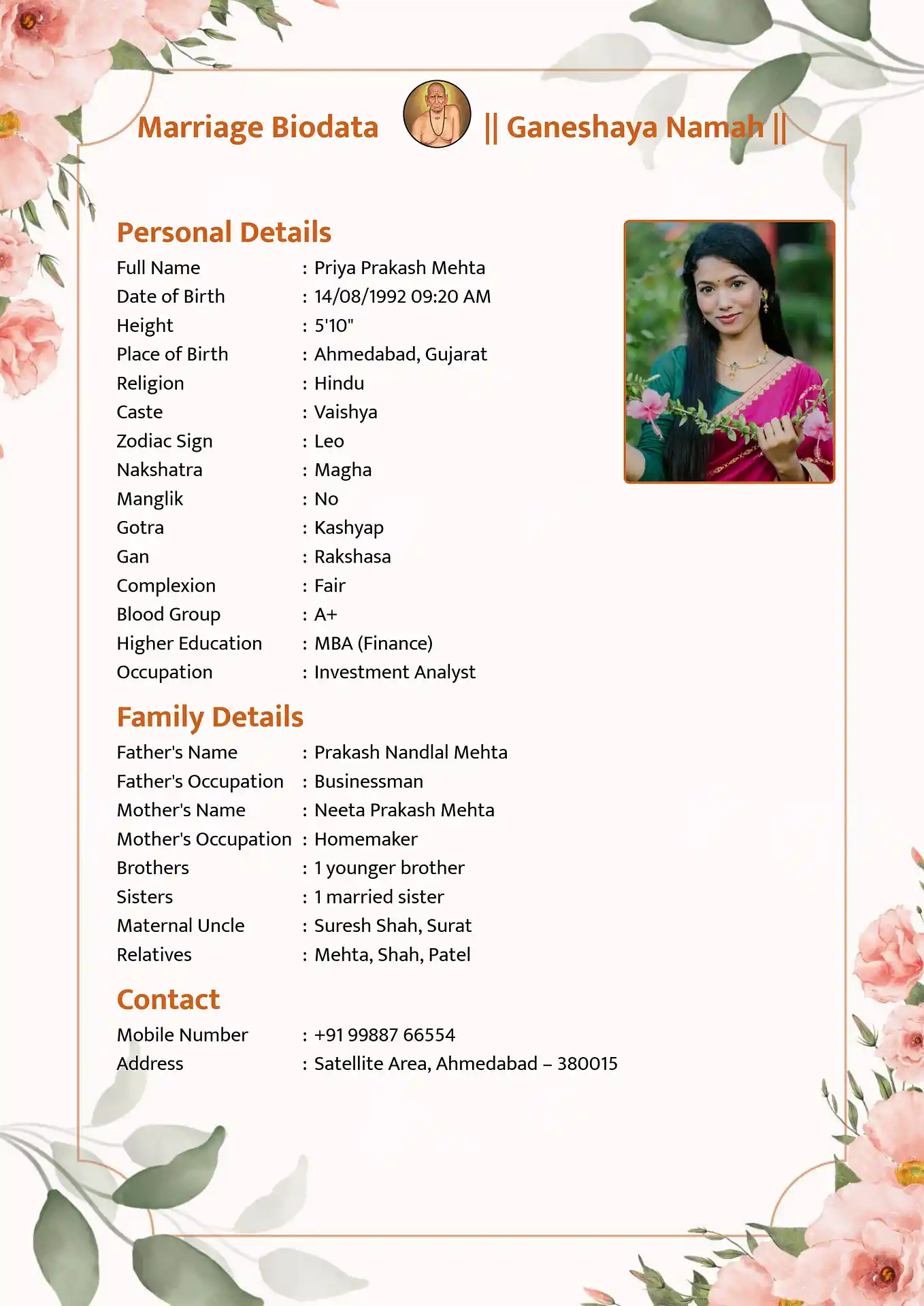 Abstract Orange biodata for marriage template