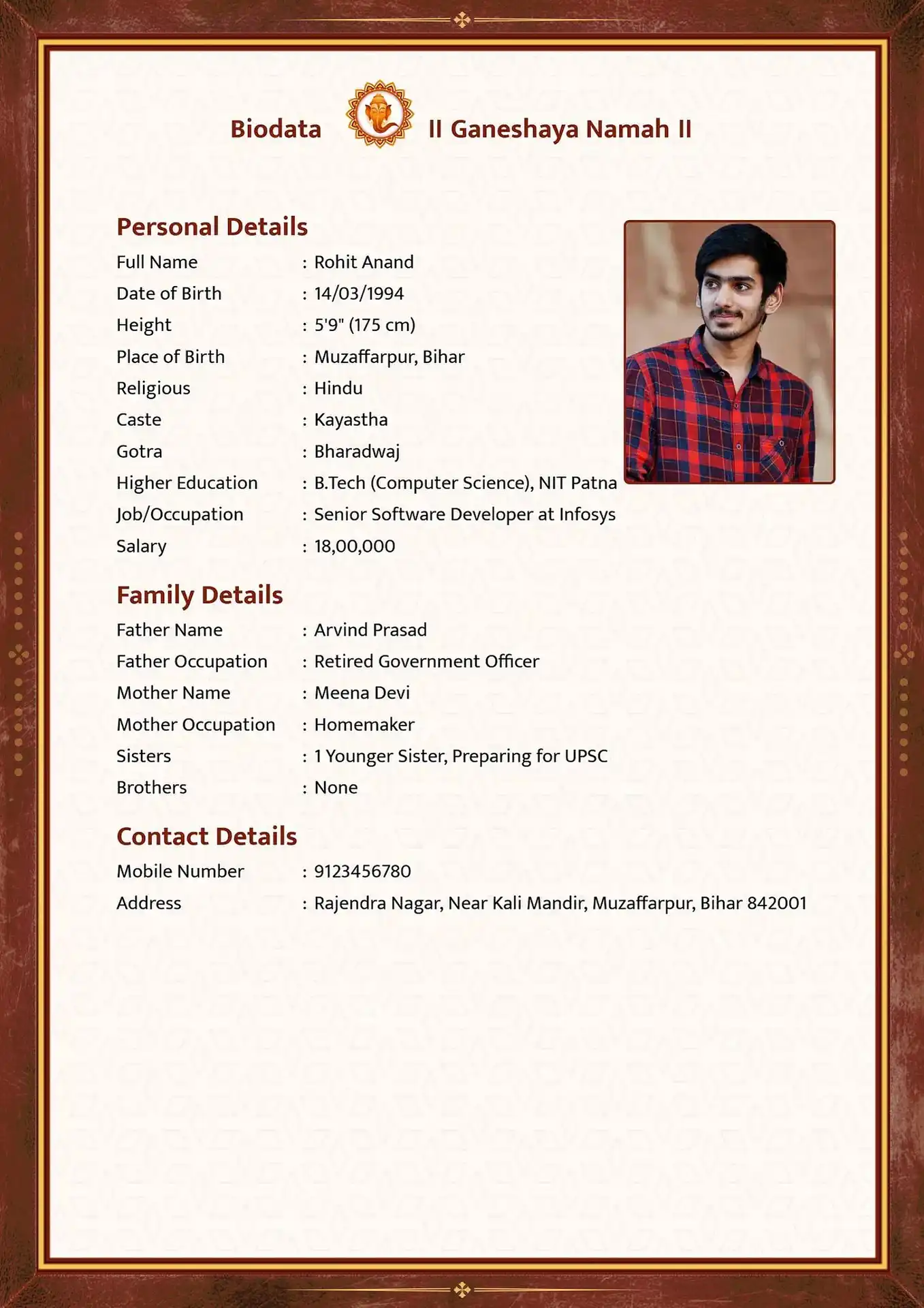 Abstract Frame biodata for marriage template