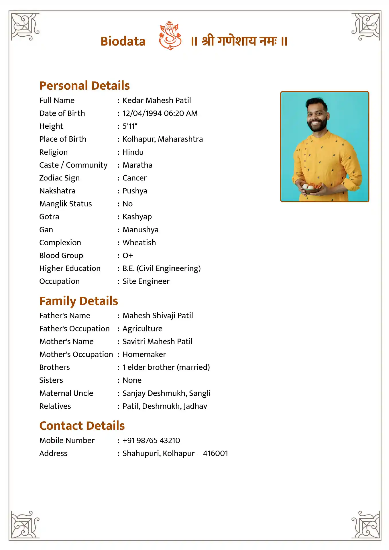 Classic 4 biodata for marriage template