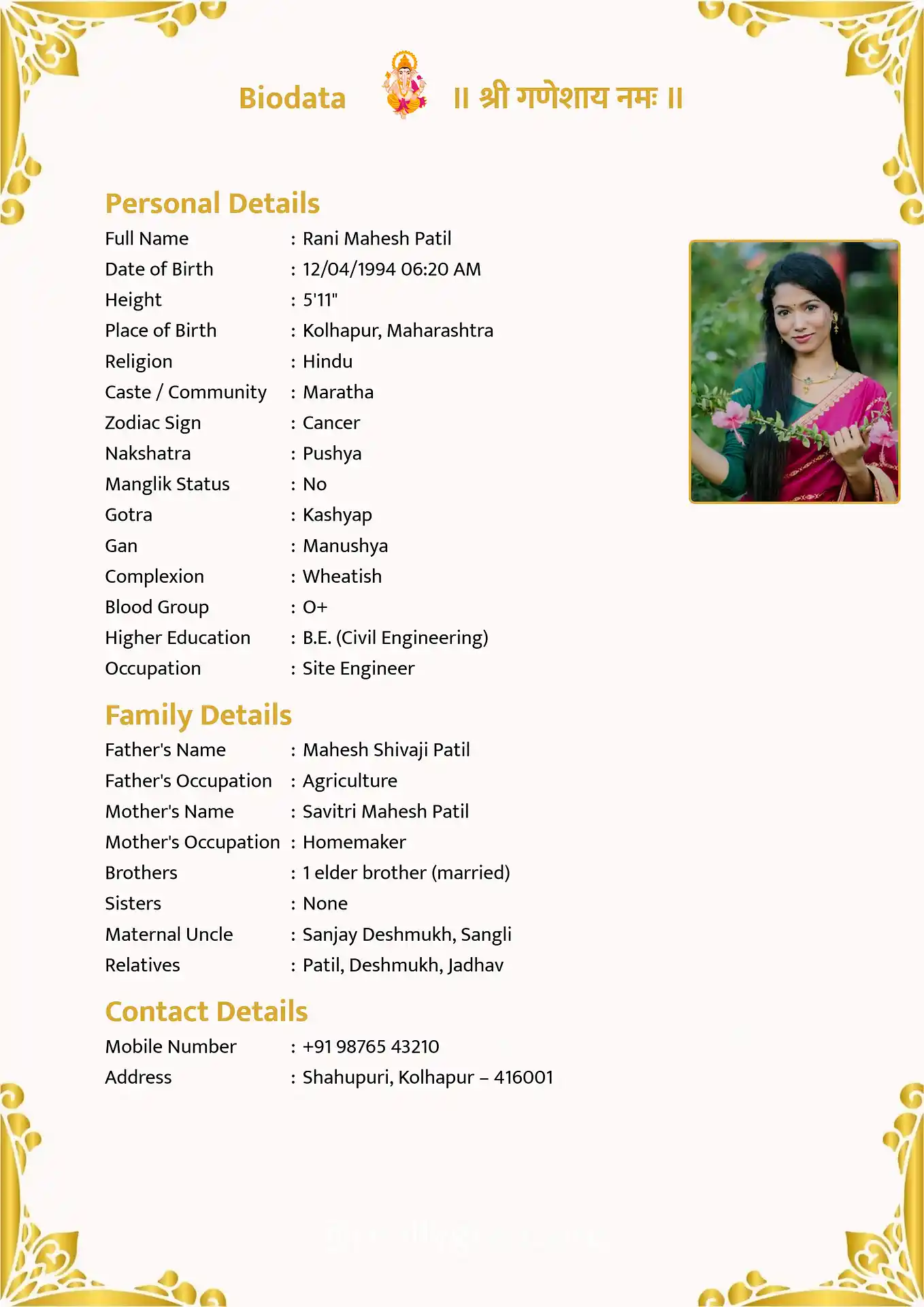 Classic 7 biodata for marriage template