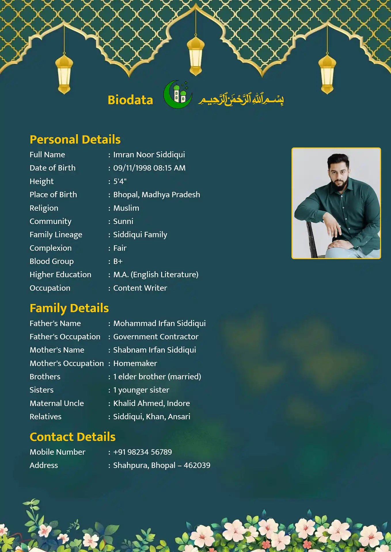 Green 2 biodata for marriage template