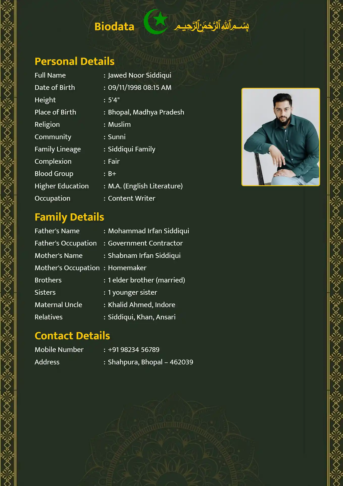 Green 3 biodata for marriage template